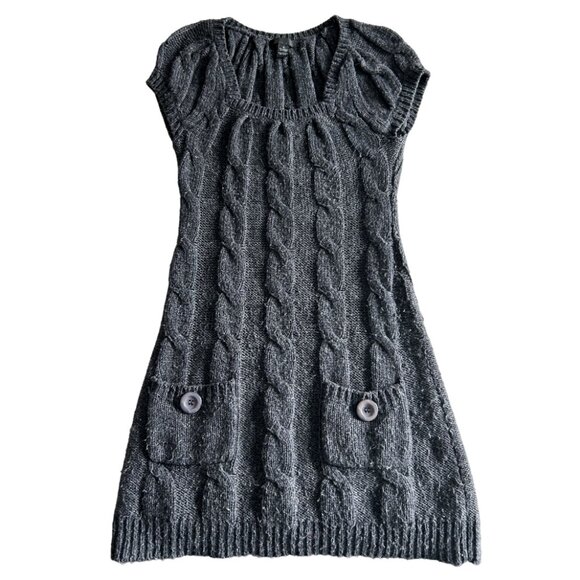Gray Cable Knit Wool Blend Sweater Dress ASO Elena Gilbert - Picture 2 of 4